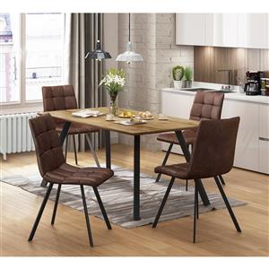 Esstisch BERGEN Eiche + 4 Stühle BERGEN Mikrofaser braun