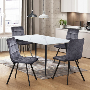 Esstisch ADRIA 130x70 + 4 Stühle BERGEN grauer Samt
