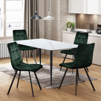 Esstisch ADRIA 140x80 + 4 Stühle BERGEN grüner Samt