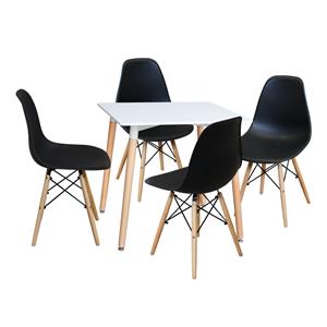 Esstisch 80x80 UNO weiß + 4 Stühle UNO schwarz