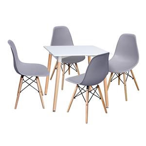 Esstisch 80x80 UNO weiß + 4 Stühle UNO grau