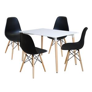 Esstisch 120x80 UNO weiß + 4 Stühle UNO schwarz