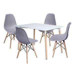 Esstisch 120x80 UNO weiß + 4 Stühle UNO grau