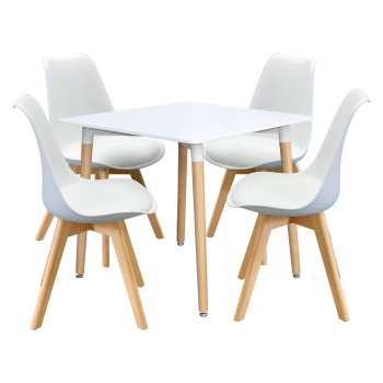 Esstisch 80x80 UNO weiß + 4 Stühle QUATRO weiß