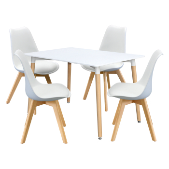 Esstisch 120x80 QUATRO weiß + 4 Stühle QUATRO weiß