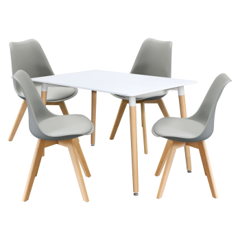 Esstisch 120x80 QUATRO weiß + 4 Stühle QUATRO grau