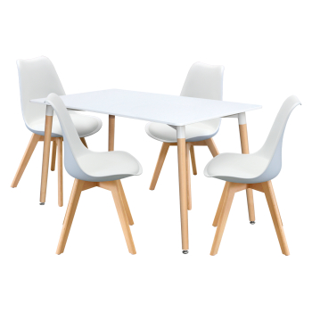 Esstisch 140x90 QUATRO weiß + 4 Stühle QUATRO weiß