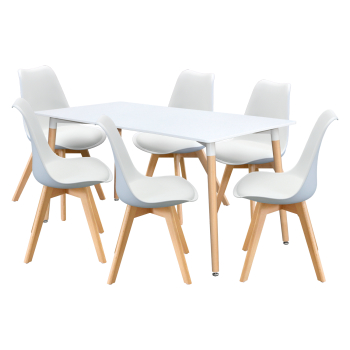 Esstisch 160x90 QUATRO weiß + 6 Stühle QUATRO weiß
