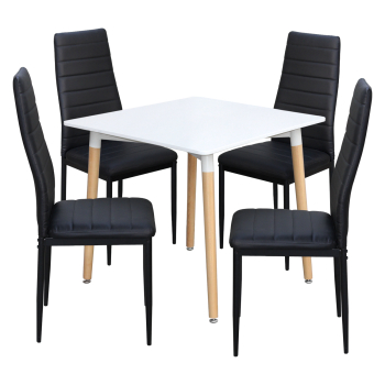 Esstisch ONE 80x80 weiß + 4 Stühle SIGMA schwarz
