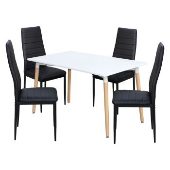 Esstisch ONE 140x90 weiß + 4 Stühle SIGMA schwarz