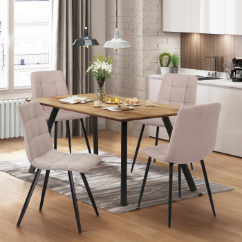 Esstisch 140x80 BERGEN Eiche + 4 Stühle BERGEN beige
