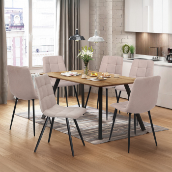 Esstisch 140x80 BERGEN Eiche + 6 Stühle BERGEN beige