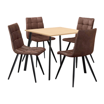 Jídelní stůl 80x80 BERGEN dub + 4 židle BERGEN hnědé mikrovlákno