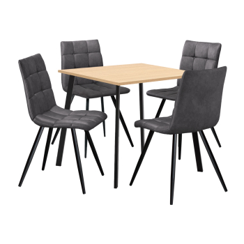 Esstisch 80x80 BERGEN Eiche + 4 Stühle BERGEN grau Mikrofaser