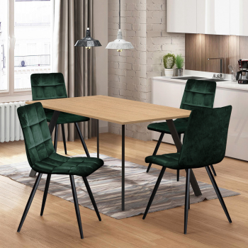 Esstisch 120x80 BERGEN Eiche + 4 Stühle BERGEN grüner Samt