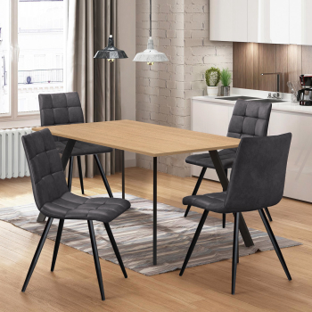 Esstisch 120x80 BERGEN Eiche + 4 Stühle BERGEN grau Mikrofaser