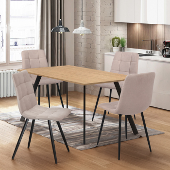 Esstisch 120x80 BERGEN Eiche + 4 Stühle BERGEN beige